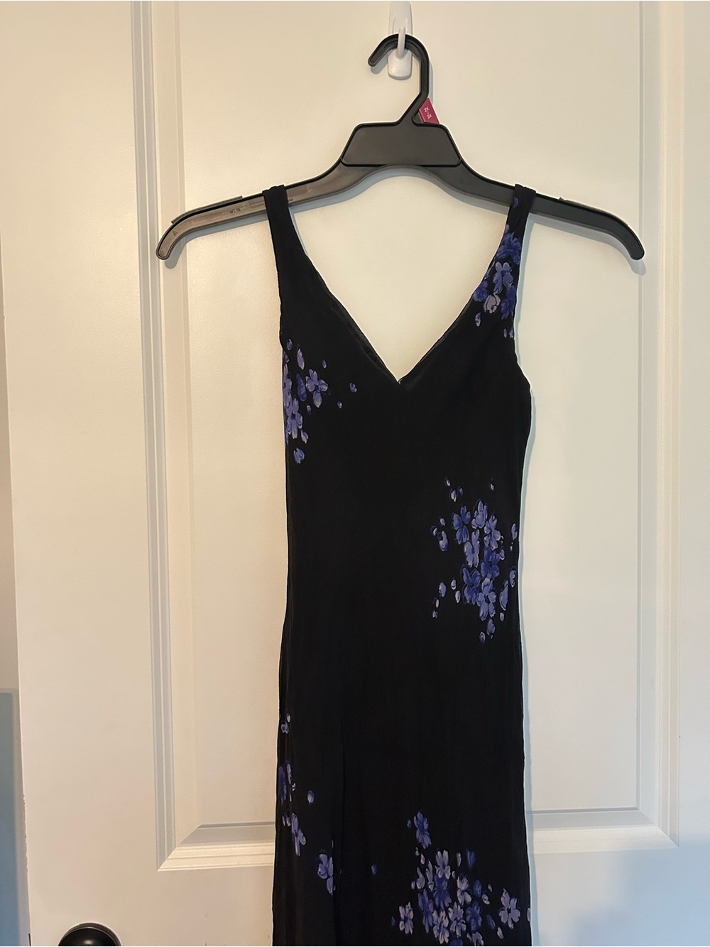 Silk Jones New York Black Maxi Slip Dress with Blue Floral Print